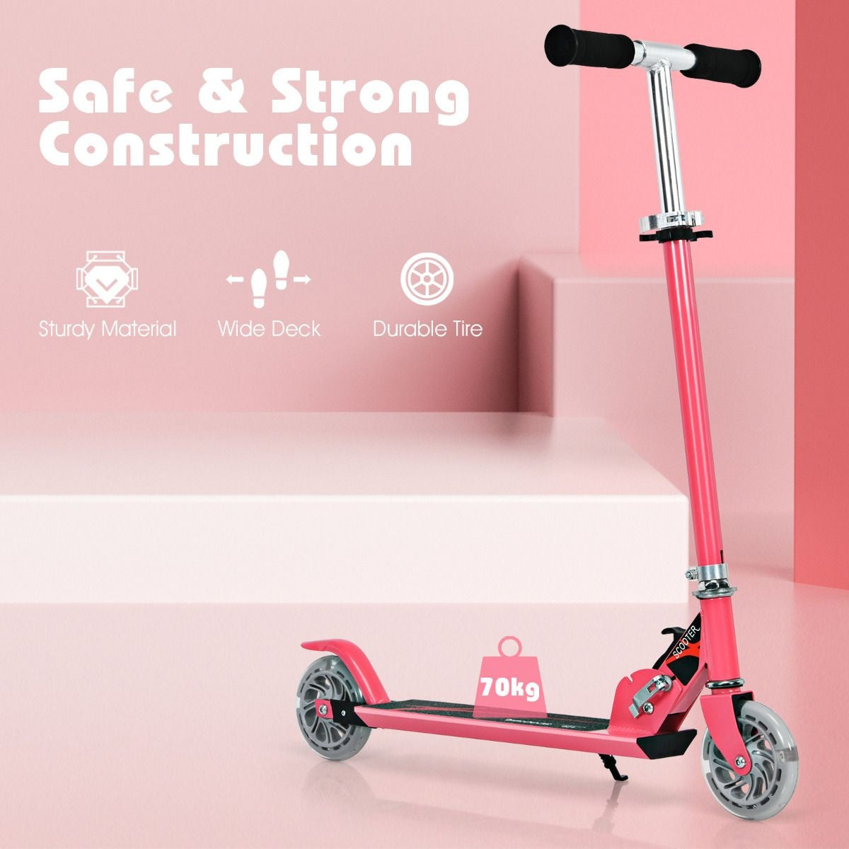Coast Opvouwbare Kinderstep - LED Verlichte Wielen - Hoogte Verstelbaar 63-86,5cm - Roze