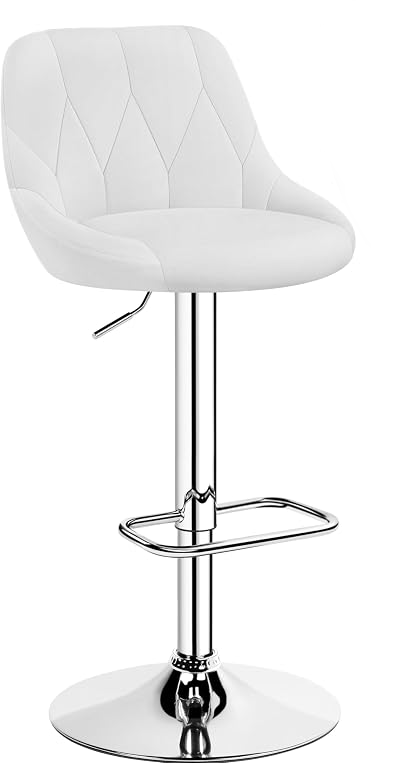 Yaheetech Barkruk met Rugleuning en Voetsteun - Kunstleer - Verstelbaar 86 tot 107,5 cm - 46 x 49 cm - Wit