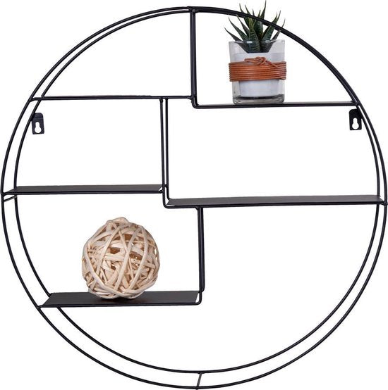 Genk Wandplank Rond - Zwart Staal - Ø47 cm - Diepte 10 cm - Moderne Design Wandplank