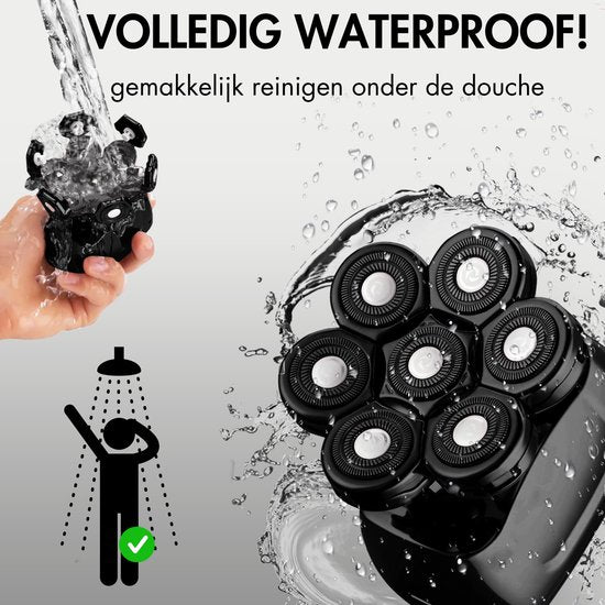 6-in-1 Scheerapparaat Mannen + Extra Scheerkop – Trimmer - Tondeuse - Sansbeauté® Skull Sharp PRO - Nat & Droog - Face en Head Shaver – Hoofd Kaal Scheren - Draadloos Opladen - Opzetstukken