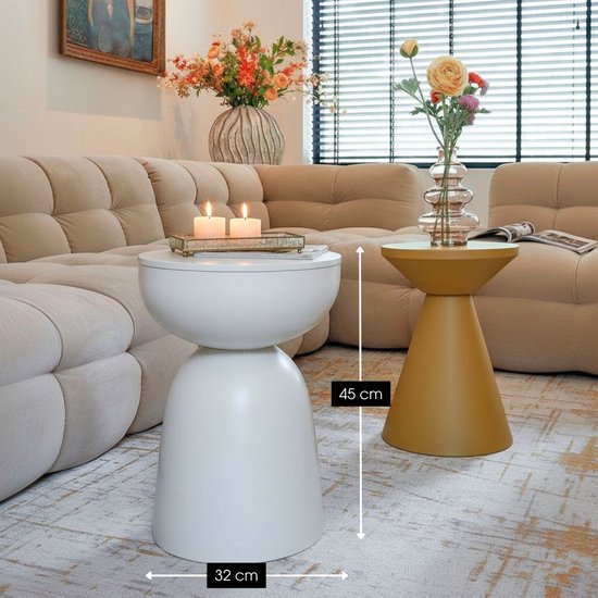 Mica Decorations Elliot Bijzettafel - Bijzettafel Rond H45 x Ø32 cm - Bijzettafeltje voor Woonkamer of Slaapkamer - Ideaal als Plantentafeltje - IJzer met Poedercoating - Off White