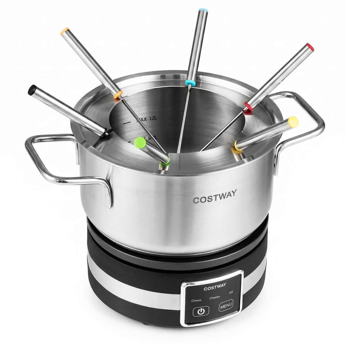Coast Elektrische Fondueset - 1200 W - Temperatuurregelaar - Afneembare roestvrijstalen pan - Zilver en zwart