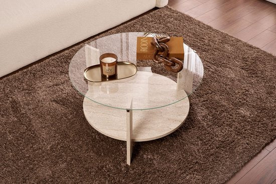 Asir - Salontafel - Travertijn & Transparant