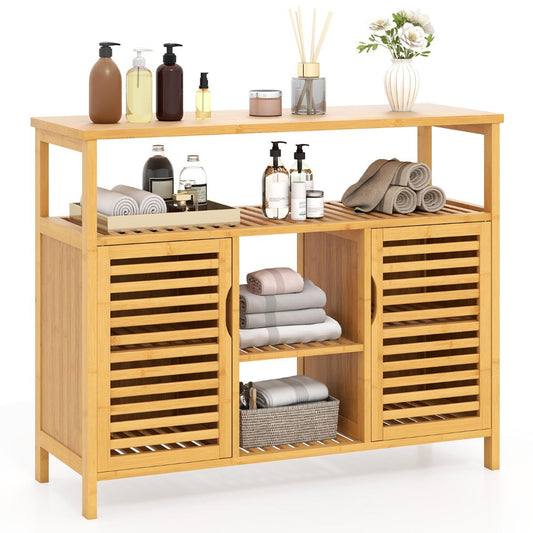 Coast Bamboe Badkamerkast - 2 deuren - open planken - natuurlijk - 100 x 35 x 80 cm