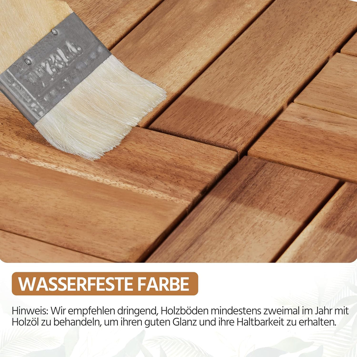 Yaheetech Acacia Houten Vlondertegels Lichtbruin - 27 Stuks - 30 x 30 cm - Waterbestendige Kliktegels voor Balkon, Terras & Tuin