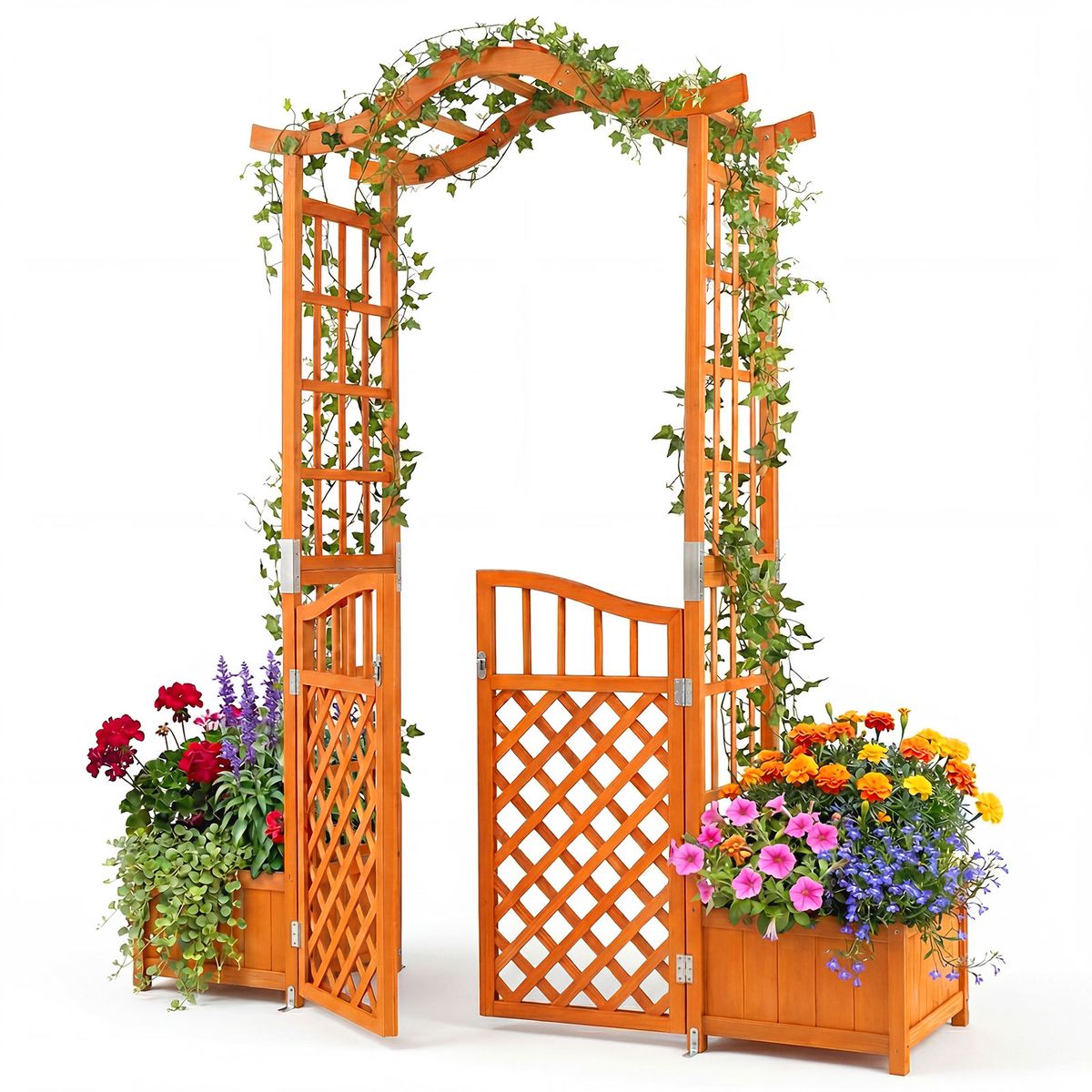 Coast Rozenboog met plantenbakken - tuinboog met klimrek en afsluitbare poort - geel - 185 x 18 x 210 cm