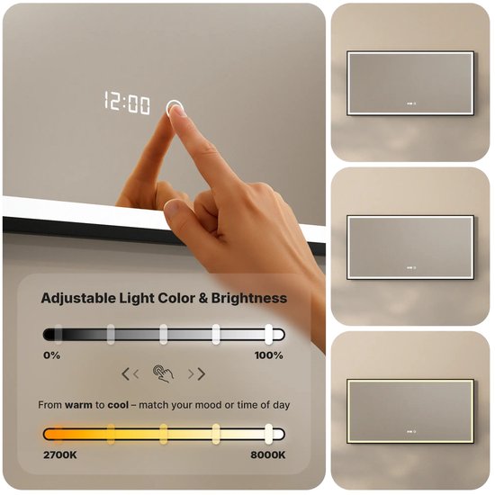 Mirlux Badkamerspiegel met LED Verlichting & Verwarming – Wandspiegel Rechthoekige – Anti Condens Douchespiegel - 120 x 60 cm - Zwart Frame