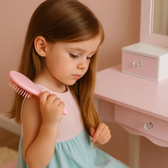 Maxx Kidz Kaptafel Kind met Spiegel - Roze Houten Kinder Make Up Tafel met Krukje - Schminktafel voor Kinderen - Meisjes Speelgoed vanaf 3 jaar