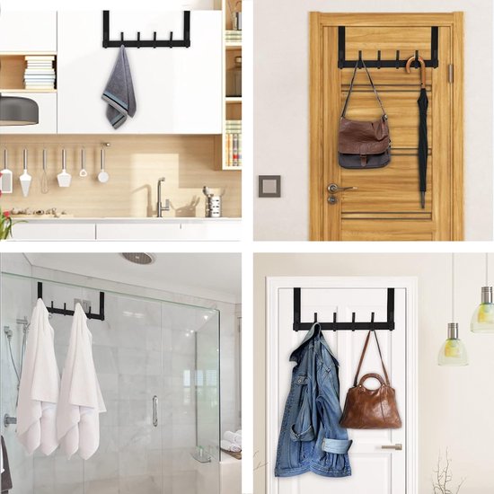 Deur kapstok - 12 haken - RVS - Hangend - Kapstokken - Kleer - Kleding - Hangers - Haak - Vintage - Industrieel - Garde robe - Zwart - Luft