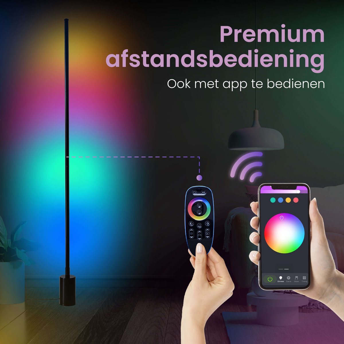 Sensic SL-1 Hoeklamp met Afstandsbediening - RGB & Wit Licht - Smart Vloerlamp - Staande Lamp - App Besturing - Zwart