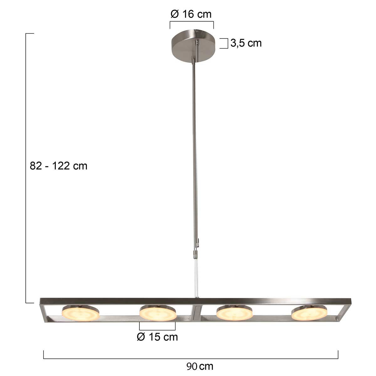 Hanglamp Soleil 3516ST Staal 4000 Lumen | Hoogte instelbaar | Steinhauer | Design en functioneel binnen verlichting