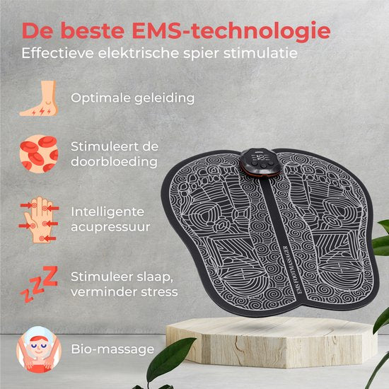 Nuvance - Voetmassage Apparaat met Display - EMS Massage Mat - Stimuleert Bloedsomloop - Massageapparaten - Draadloos - 54 standen - Zwart