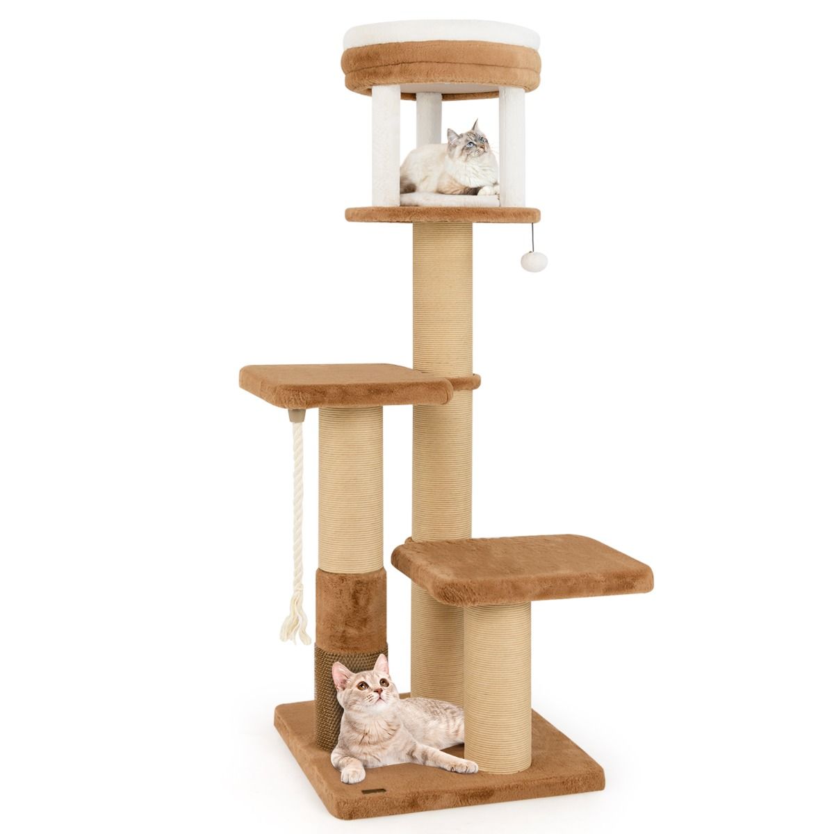 Coast Kattenboom - krabpaal met gevoerde zitstokken - uitneembaar kattenbed - karamel en wit - 164 cm
