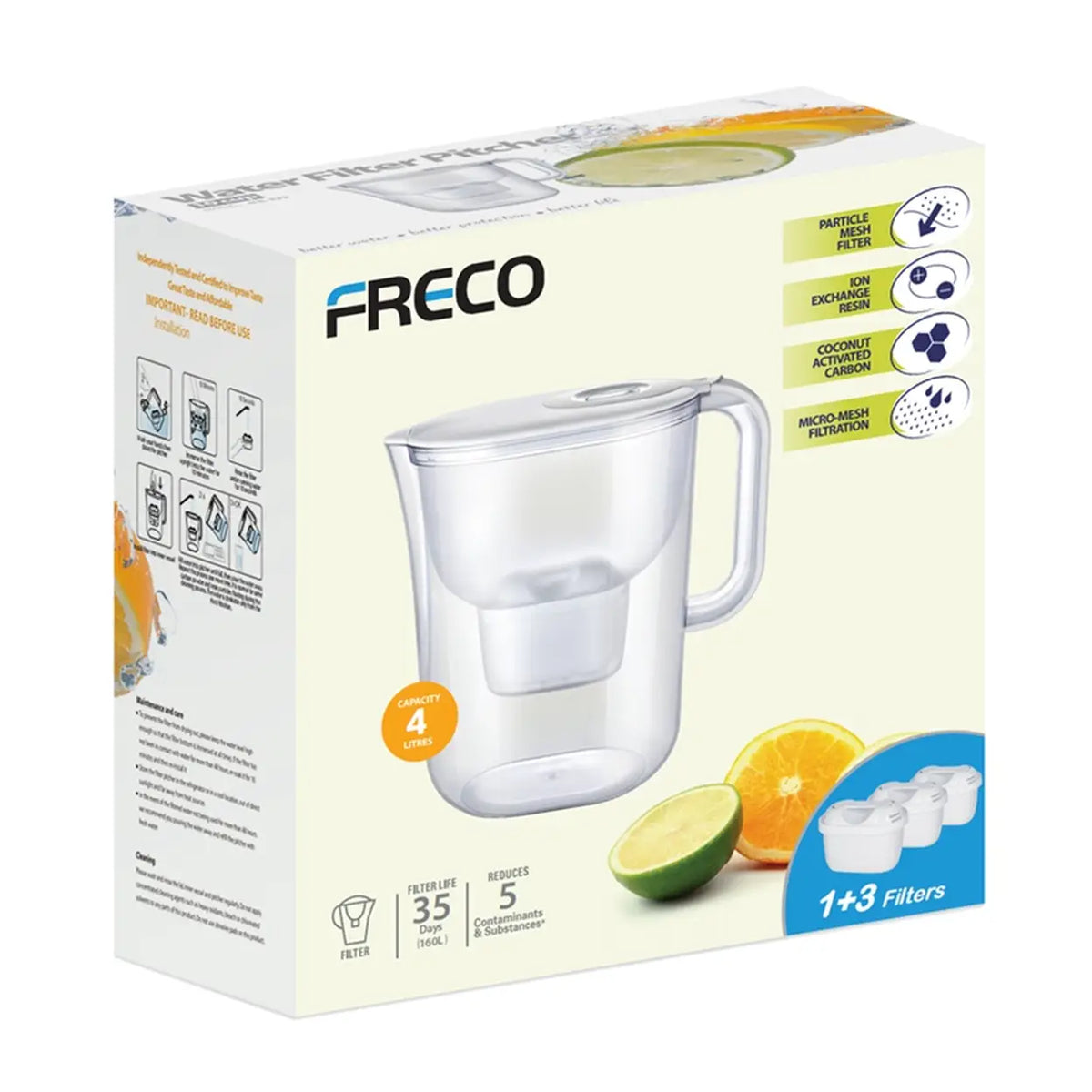 Freco Bluetech Waterfilterkan - 4 l - LCD-timer - 3 Filters