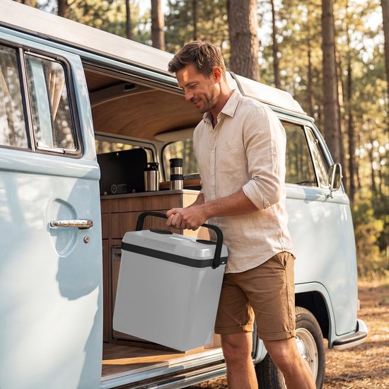Auronic Koelbox Elektrisch 12V en 230 volt - 25L - Camping Koelkast - Auto - Koelen en Verwarmen - Frigobox - Lichtgrijs