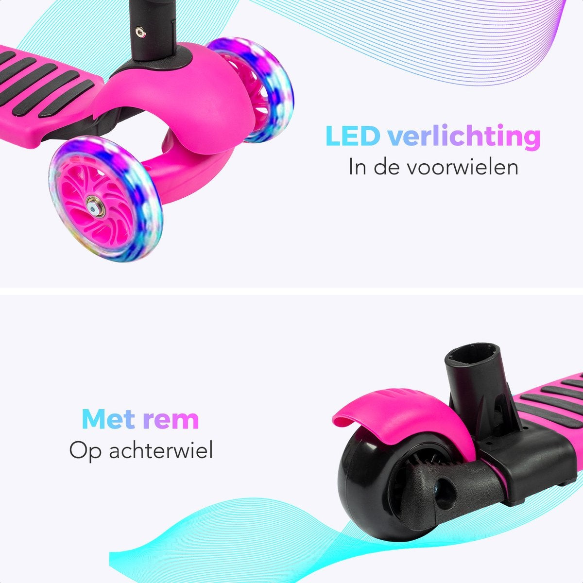 LifeGoods MultiRider - Kinderstep met Duwstang - 3 tot 8 Jaar - Jongens/Meisjes - 2 Lichtgevende Wielen - Roze