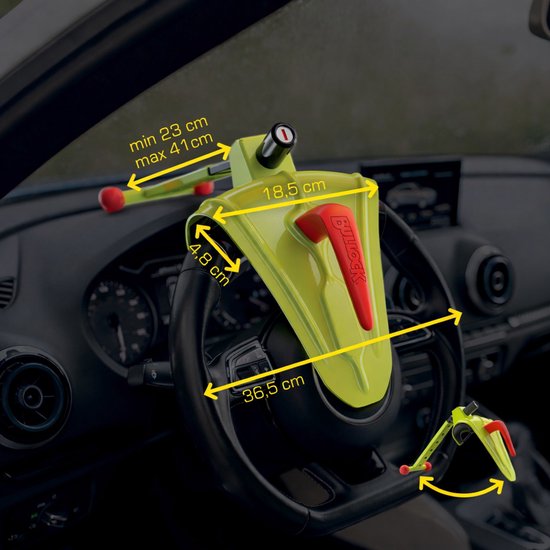Bullock Defender Pro Stuurslot - Voorkomt tevens diefstal airbag - Opvallende gele kleur - Twee genummerde sleutels - Stuurslot Auto, bestelwagen, camper