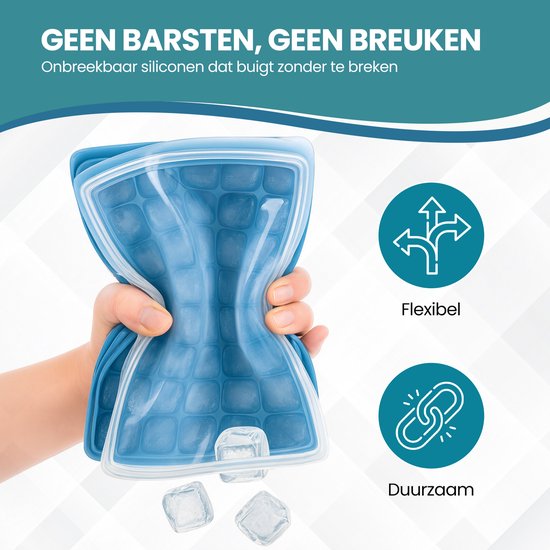 TTD® Luxe IJsblokjesvorm met Deksel - Set van 2 Stuks - 40 + 40 Kleinere Vierkante IJsblokjes - 100% Siliconen - BPA Vrij - IJsklontjes Vorm