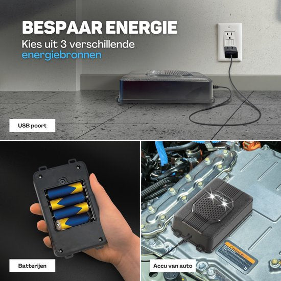 Vulpes Goods® Verjager - Marterverjager - Ongedierteverjager - Multifunctionele Set Binnen & Buiten - Batterijen, 12V & Auto accu - Marters, Muizen & Ratten - Steenmarter Verjager PRO - Incl. Batterijen