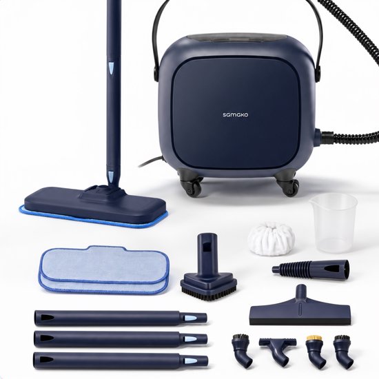 Samako Halo Stoomreiniger 1500W - Vloerreiniger met Instelbare Stoomstand - 15 Accessoires - 40min Stomen - Voegenreiniger voor Badkamer en Keuken - Blauw
