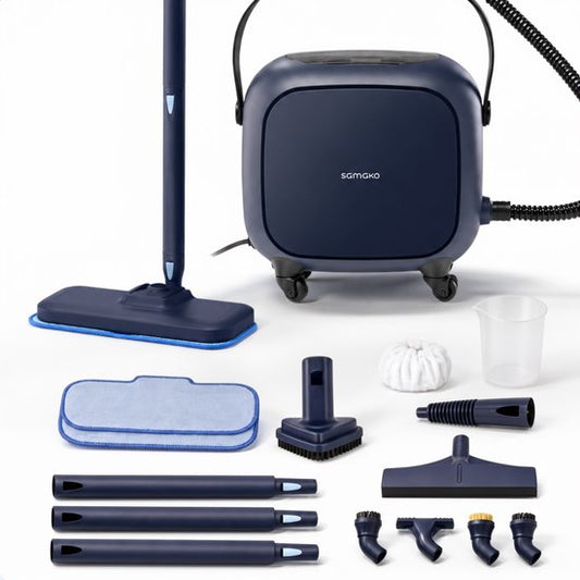 Samako Halo Stoomreiniger 1500W - Vloerreiniger met Instelbare Stoomstand - 15 Accessoires - 40min Stomen - Voegenreiniger voor Badkamer en Keuken - Blauw