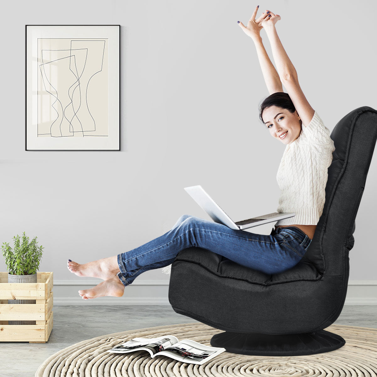 Coast Relax Fauteuil Vloerstoel - Draaibaar, Opvouwbaar, Max. 150 KG - 59 x 75 x 83 cm - Stof/Ijzer - Zwart