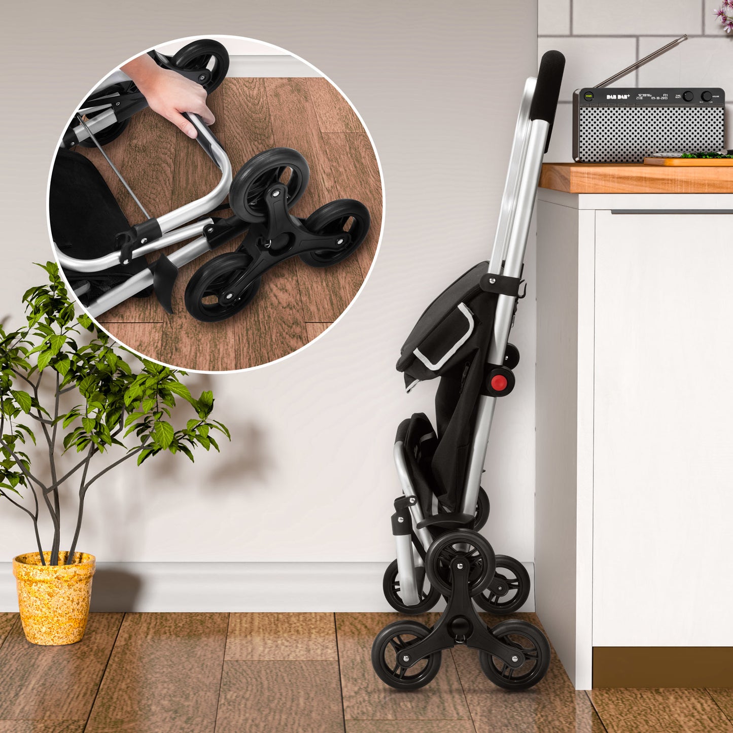 Monzana 2in1 Boodschappentrolley 30kg Inklapbaar Afneembare Tas 6 Wielen Zwart