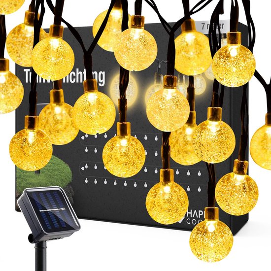 Happy Goods Solar Tuinverlichting op Zonneenergie - 50 LED Lichtsnoer Buiten - 5 m Verlicht + 2 m Snoer - Buitenverlichting Lichtslinger - Lichtsnoeren