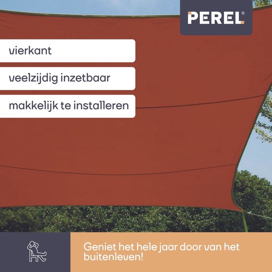 Perel Schaduwdoek, waterafstotend, 5 x 5 m, 160 g/m², polyester, vierkant, terracotta
