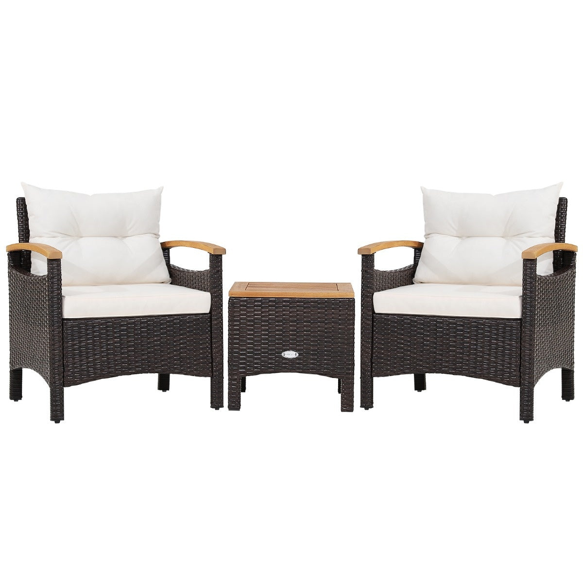 Coast Rieten Tuinset 2 Stoelen en Bijzettafel 5-delig - Zwart + Crème/Wit