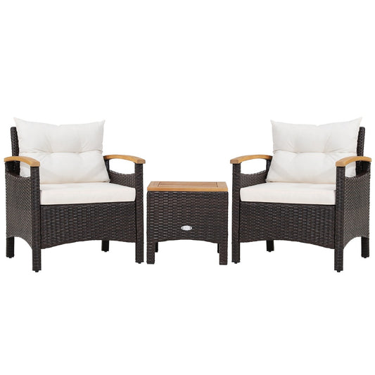 Coast Rieten Tuinset 2 Stoelen en Bijzettafel 5-delig - Zwart + Crème/Wit