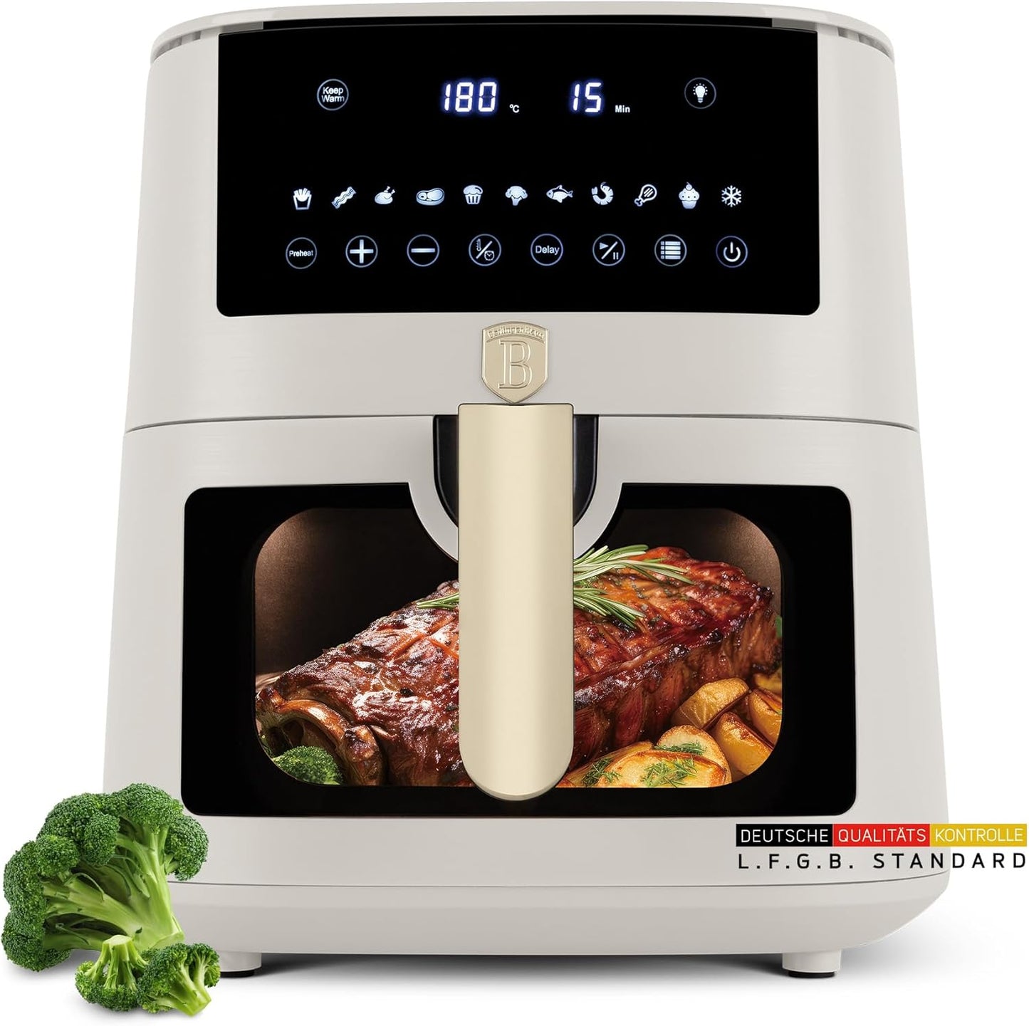 Berlinger Haus Airfryer 8 Liter - Matte Crème - Digitaal Touchdisplay - 1650W - 33 x 36,5 x 36,5 cm
