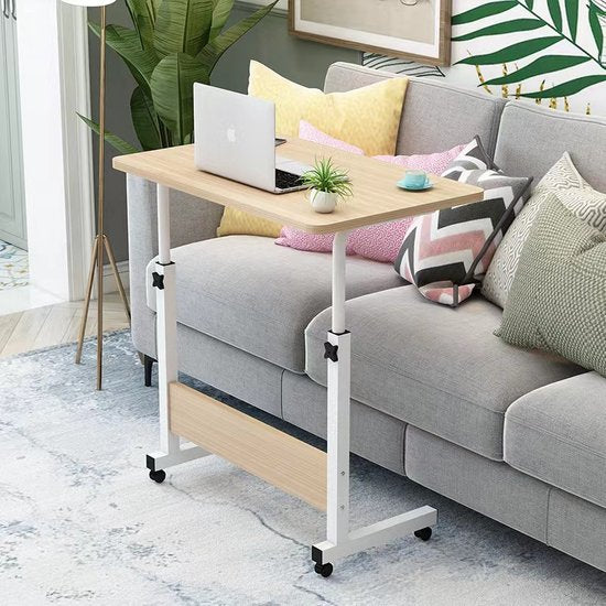 Ceruzo Laptoptafel - Verrijdbaar Bedtafel - Verstelbaar in Hoogte 80cm-Thuiskantoor -60x40cm-Houtlook