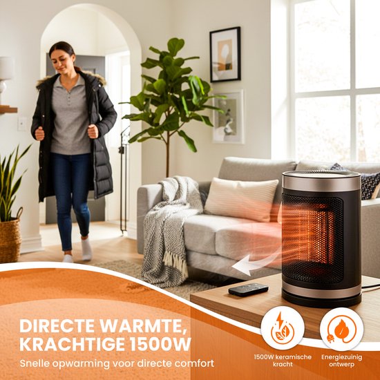 TTD Elektrische kachel 1500 W - Keramische PTC-verwarming - 70° oscillatie - 15 tot 40 °C - Rond model
