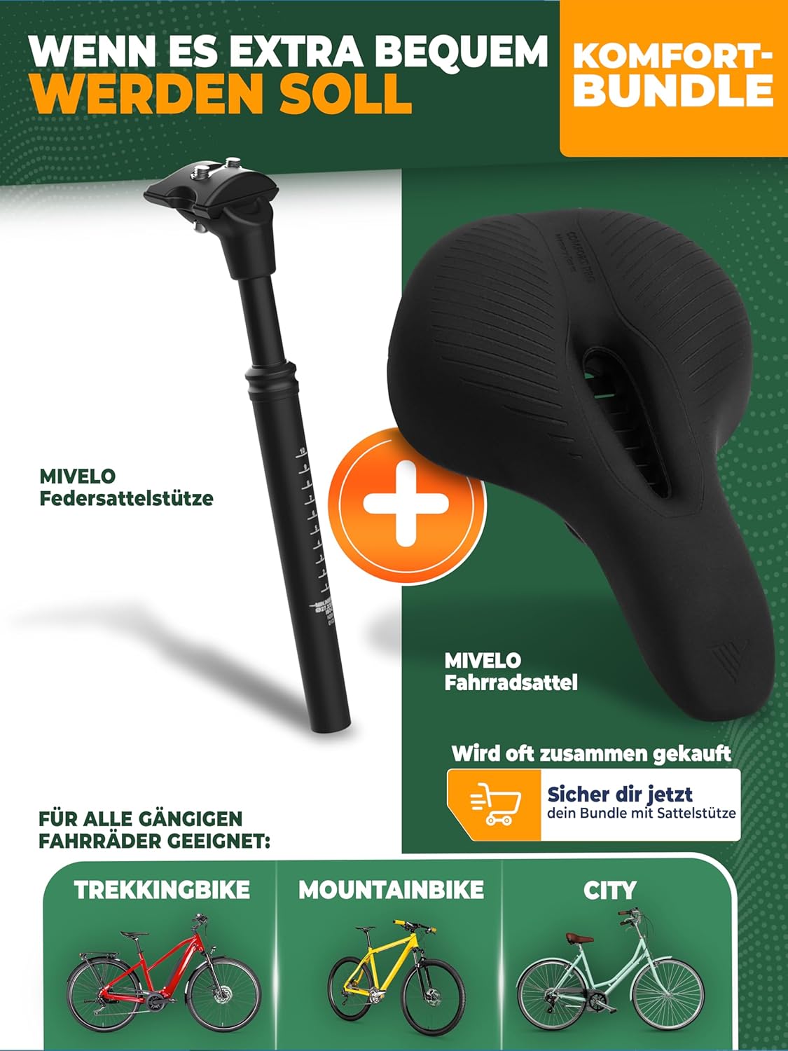 MIVELO ComfortPro Geveerde Zadelpen - 27.2/30.9/31.6mm, Schokdemping voor Rugontlasting