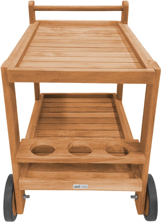 AXI Miri Teak Serveerwagen – 70 x 48 x 70 cm - Teakhout – Met 2 Wielen en 3 Flessenhouders – Buiten en Binnen – Voor Tuin, Terras en Balkon
