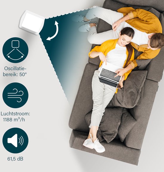 Princess Slimme Aircooler met App & Afstandsbediening – Luchtkoeler Zonder Slang – 3,5L Waterreservoir – Oscillerende Ventilator met Verkoeling – Mobiele Air Cooler voor Slaapkamer, Woonkamer, Kantoor – Wit – Energiezuinig – Timer - 358640