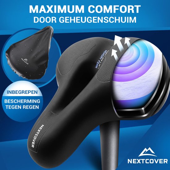 Nextcover Fietszadel - Airflow - Ergonomisch - Memory Foam - Zwart