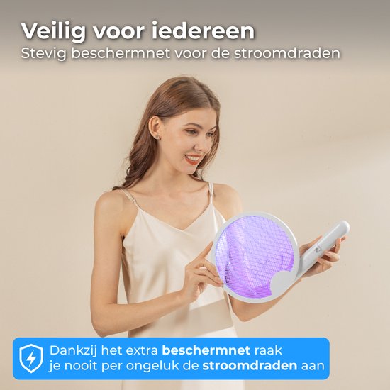 Nuvance Elektrische Vliegenmepper - 180° Draaigreep - Muggenlamp - Usb Oplaadbaar - Vliegenvanger - Muggenvanger - Uv - Wit