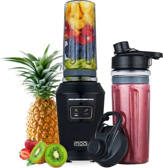 MOA Blender - Blender to Go - Mini Blender - 2 Tritan Bekers van 600ml - Smoothie Maker - 800W - Zwart - MB10B