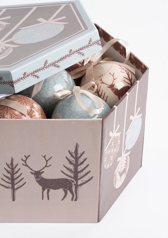 House of Seasons Kerstballen Cadeauset - 14 Stuks - Ø8 cm - Onbreekbaar - Lichtblauw, Bruin