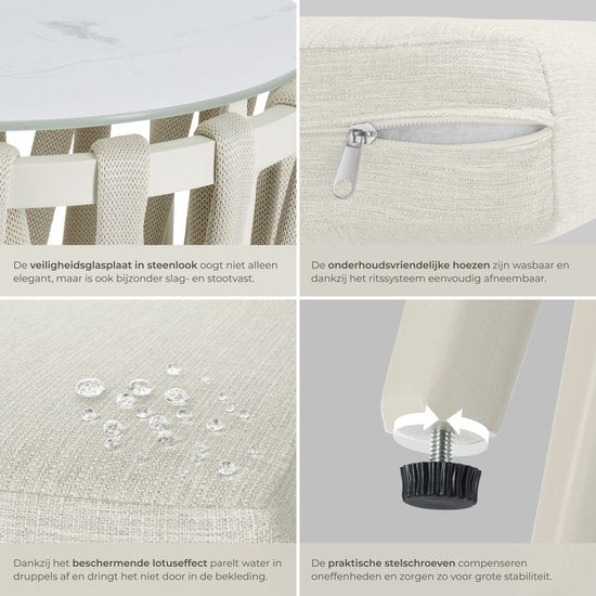 tectake® Tuinset Lugano - Tuinstoel - Loungestoel met Bijzettafel - Buitenstoel in Rope-Design met Aluminium Frame - Buiten Fauteuil met Dikke Kussens - Loungeset voor Tuin of Balkon - Terrasstoel - UV- en Weerbestendig - Beige