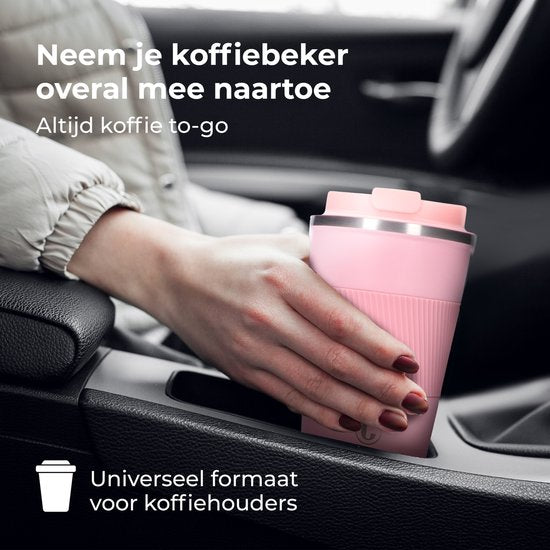 Castagnola Thermosbeker - Koffiebeker To Go - Travel Mug voor Koffie en Thee - Theebeker - 380 ML - RVS - Roze