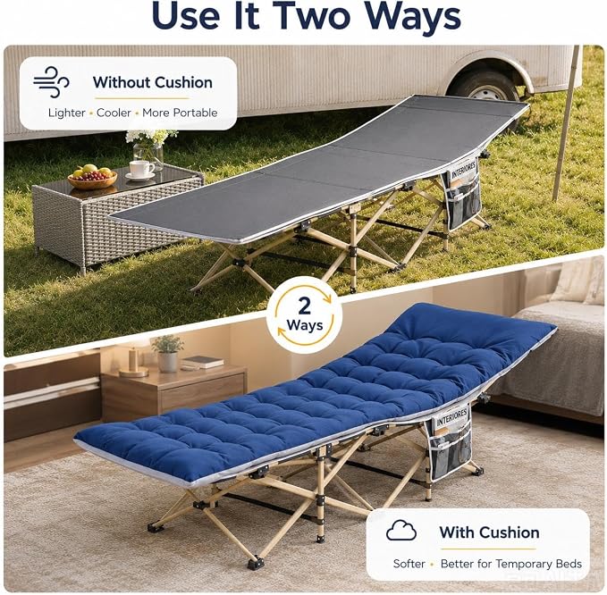 Yaheetech Opvouwbaar Campingbed met Matras - 190 x 68 cm - Zwart - Veldbed met Draagtas en Opbergvakken