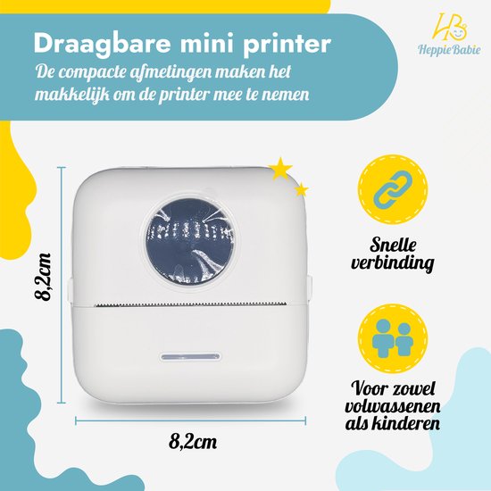 HeppieBabie Bluetooth Pocket Printer - Mini Printer - Sticker - Mobiele Fotoprinter - Incl 16 Papierrollen