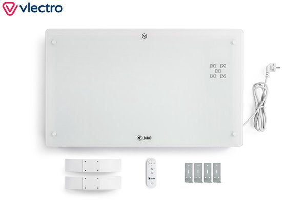 Vlectro - Elektrische Kachel & Convector Kachel - 2000W - LED Display & Afstandsbediening - Wit Metaal & Kunststof - Muurmontage & Vrijstaand - Energiezuinig met Thermostaat