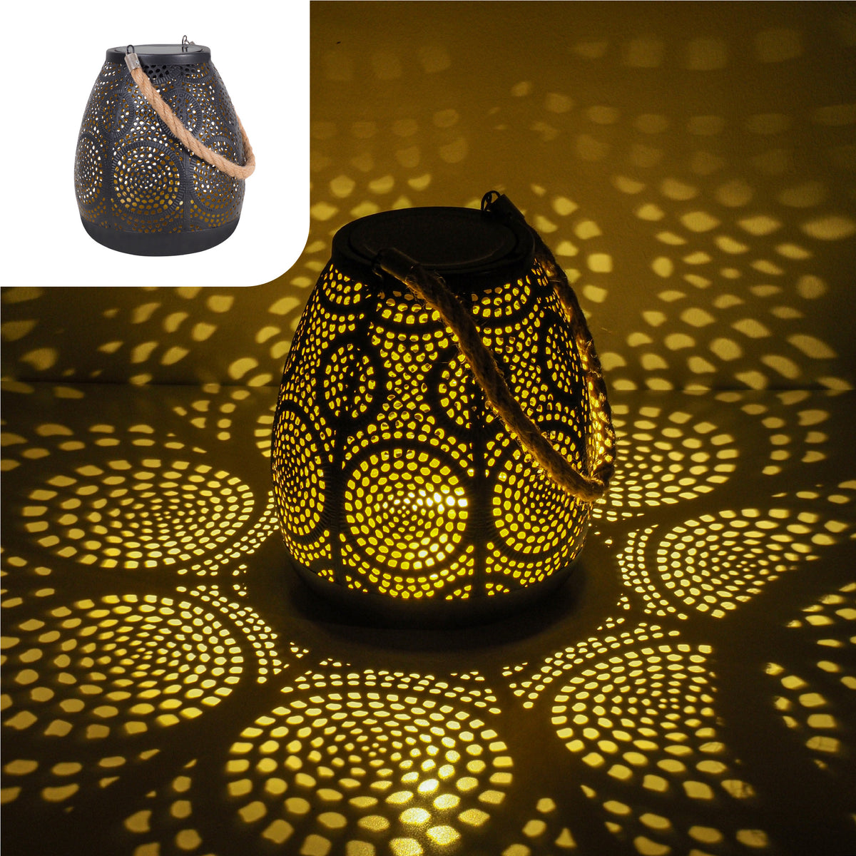 Gadgy Solar Tafel Buitenlamp Circles - Solar Tuinverlichting Zonne Energie met Schaduweffecten - Solar Lamp Tuin, Terras & Balkon - Tuinverlichting Led Buiten ophangen – Lantaarn Windlicht op Zonneenergie - Lantaarn voor Buiten - Brons / Goud