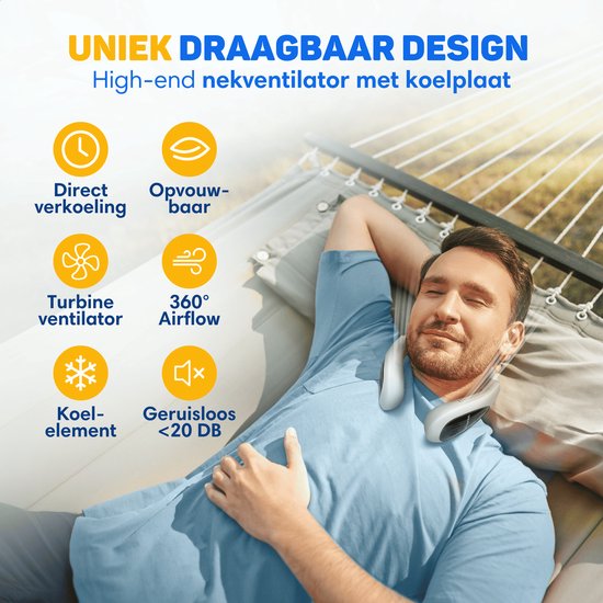 Vulpes Goods® Tech - Nek Ventilator met Koelelement - Oplaadbaar & Geruisloos - Draagbare Gezichtsventilator - 3 Standen met Extra Koeling - ELITE Versie