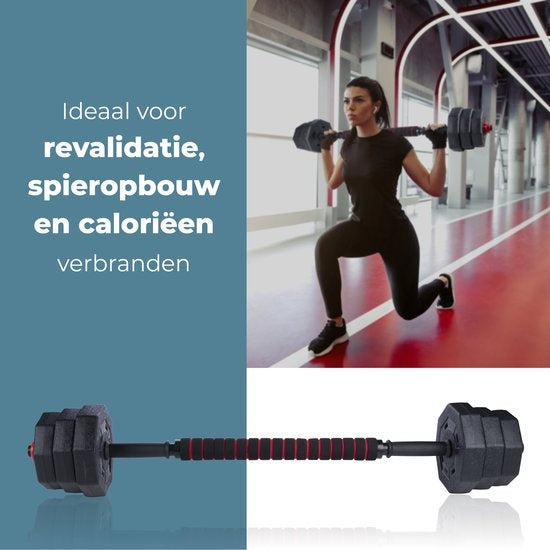 Umbro Halterset - 20 KG - Verstelbare Dumbells en Barbell - Gewichten van 1.25 KG, 1.5KG en 2KG - Kunststof