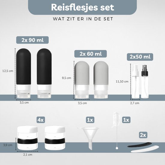 Noryx Reisflesjes 12-delig - Handbagage - Reisaccessoires - Reisflacons - Cosmetica Potjes - Reis Flesjes - Reisverpakking - Reisset